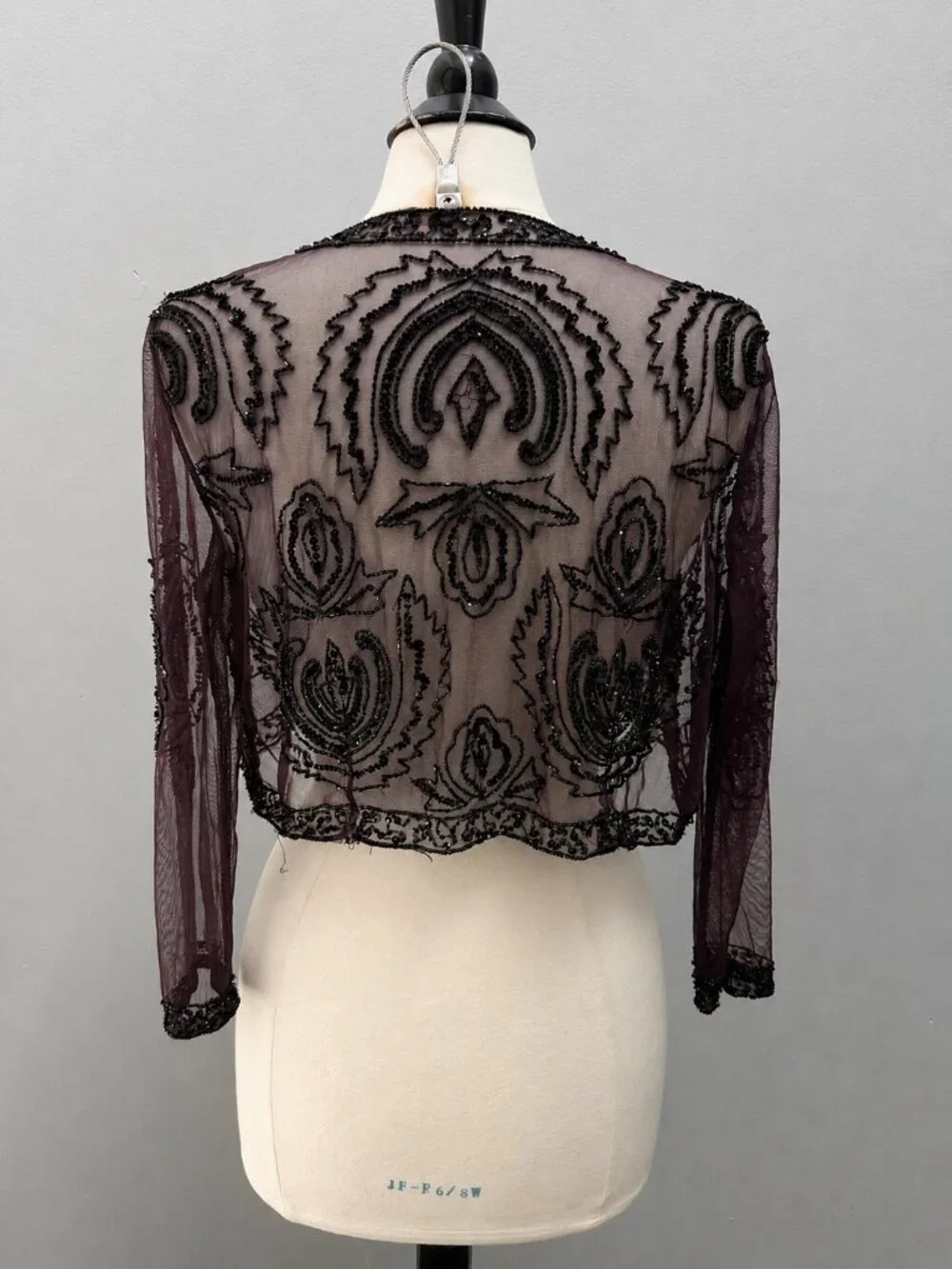 12P Plum Beaded Sequin Maxi Dress & Bolero Jacket Formal Flapper 20s Art Deco